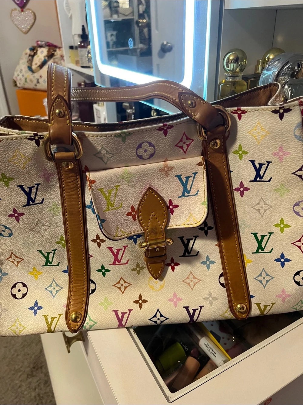 Louis Vuitton White Murakami Takashi Aurelia Tote